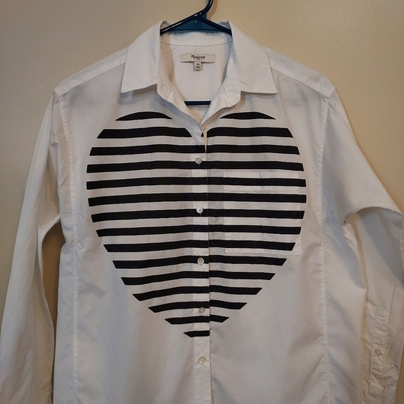 Madewell women's long sleeve white top with big stripe heart xs - Picture 5 of 10